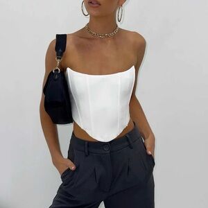 Princess Polly ‘Carlie’ White Lace up Corset Bustier Strapless Top